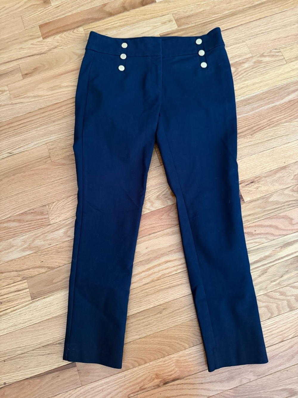 LOFT Navy Modern Skinny Ankle Sailor Pants with Gold Buttons